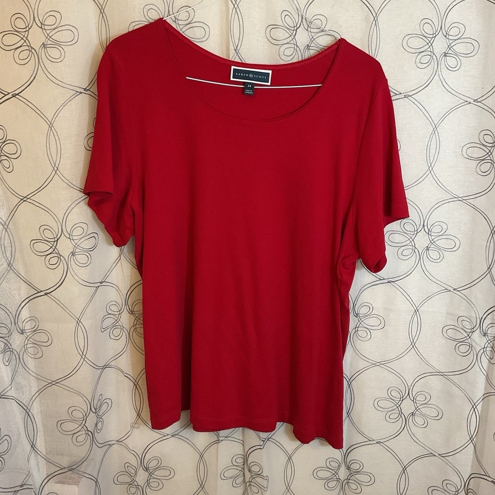 Women's Karen Scott Red Short Sleeve Top Size 2X